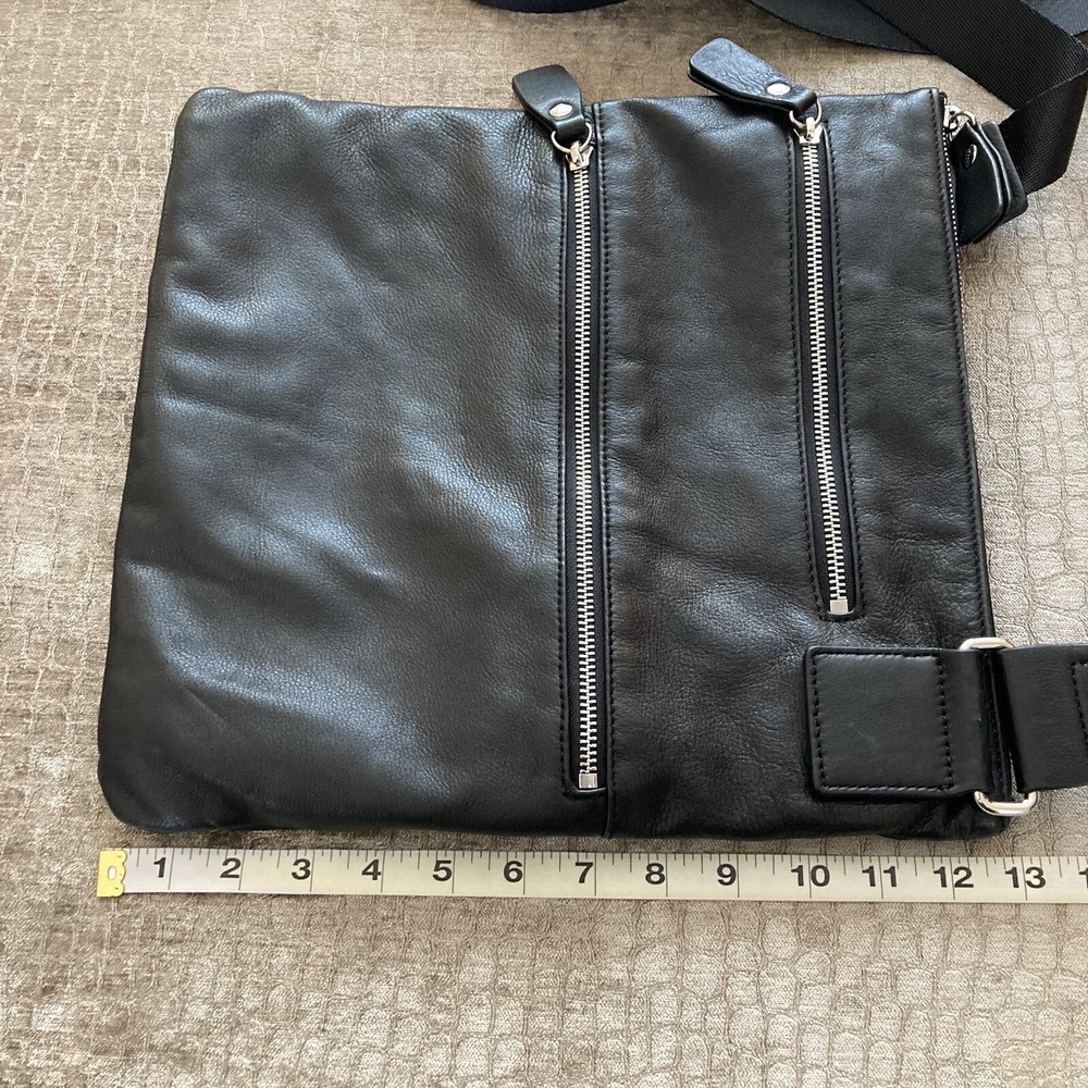 Margot New York Triple Zipper Messenger Purse Crossbody Bag Black Leather - Picture 11 of 13